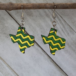 Green and Gold Chevron Wooden Dangle Earrings