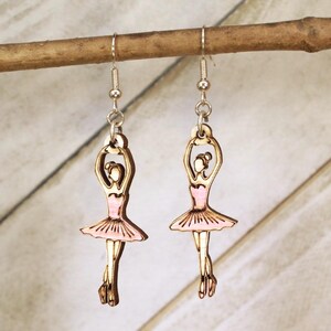Ballet Lover's Dream - Wood Ballerina Earrings with Nutcracker Charm