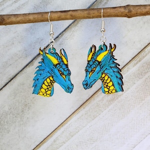 Fantasy Dragon Wooden Dangle Earrings - Statement Accessories for Dragon Lovers