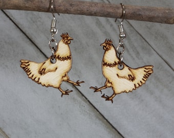 Farmhouse Chicken Wooden Dangle Earrings