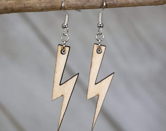 Lightning Bolt Wooden Dangle Earrings