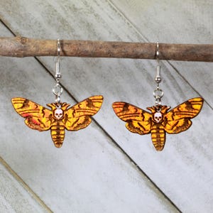 Death&#39;s-head Hawkmoth Wooden Dangle Earrings