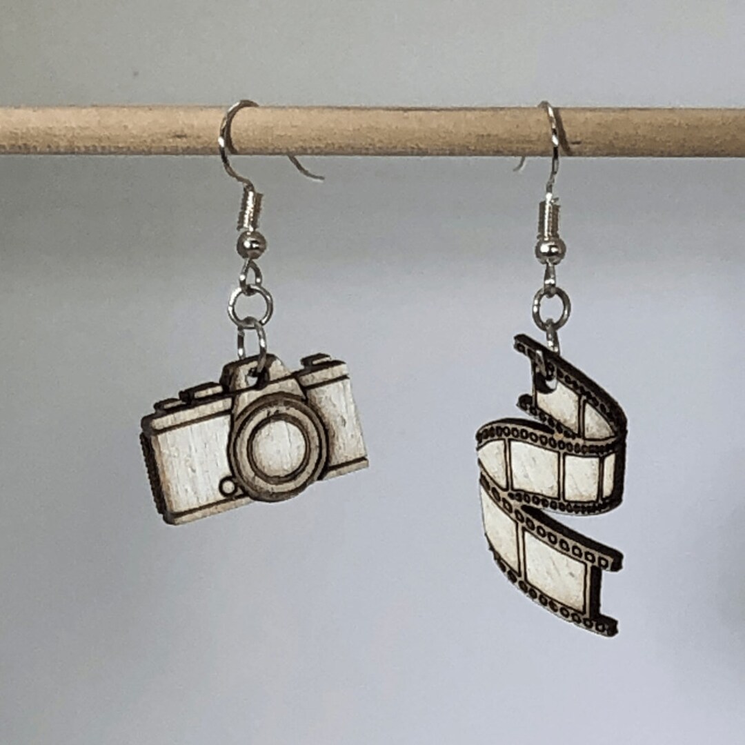 Camera and Film Strip Wooden Dangle Earrings Etsy