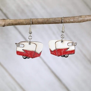Shasta Camper Pink and Blue Wooden Dangle Earrings