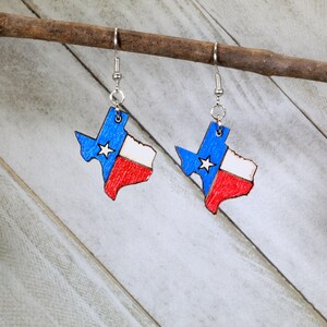 Texas State Flag Wooden Dangle Earrings