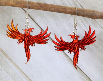 Phoenix Wooden Dangle Earrings