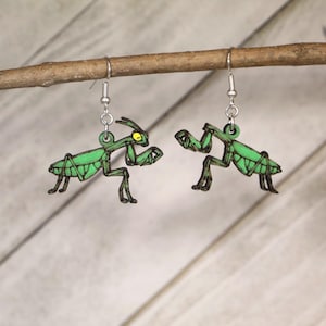 Pendientes colgantes de madera de mantis religiosa realistas / Joyería entomológica masculina y femenina