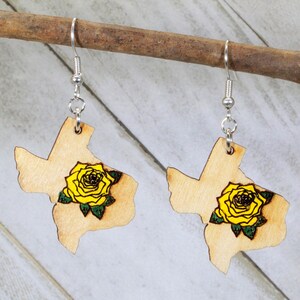 Yellow Rose of Texas Wooden Dangle Earrings