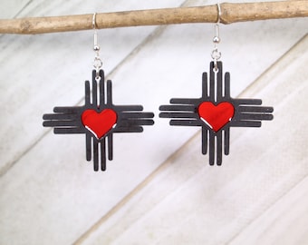 Pendientes Zia con corazón de resina roja - Pendientes colgantes bohemios chic