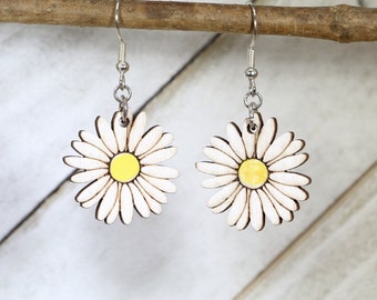 Daisy Delight Wooden Earrings - Hypoallergenic and Nickel Free Handcrafted Jewelry