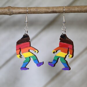 LGBTQIA+ Pride Bigfoot Wooden Dangle Earrings