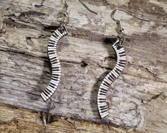Piano Wave Keyboard Wooden Dangle Earrings for Music Lovers