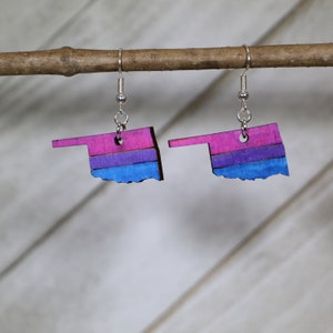 LGBTQIA+ Oklahoma Bi Wooden Dangle Earrings