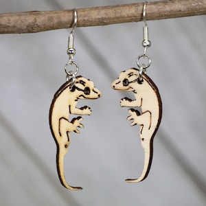 Realistic Crested Gecko Lizard Wooden Dangle Earrings