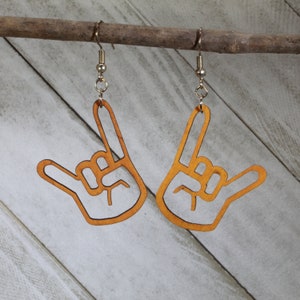 Devils Hand Wooden Dangle Earrings