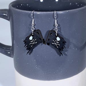 Jolly Roger Pirate Wooden Dangle Earrings