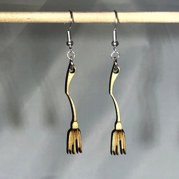 Stainless Steel. Witch on a Broom earrings
