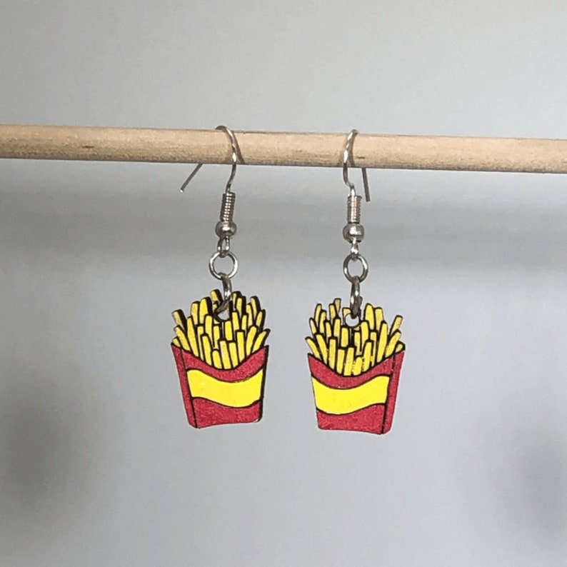 French Fry Wooden Dangle Earrings