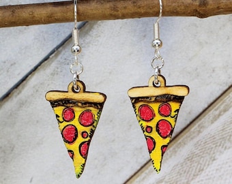 Houten pizzaparty-oorbellen - foodlover's statement sieraden