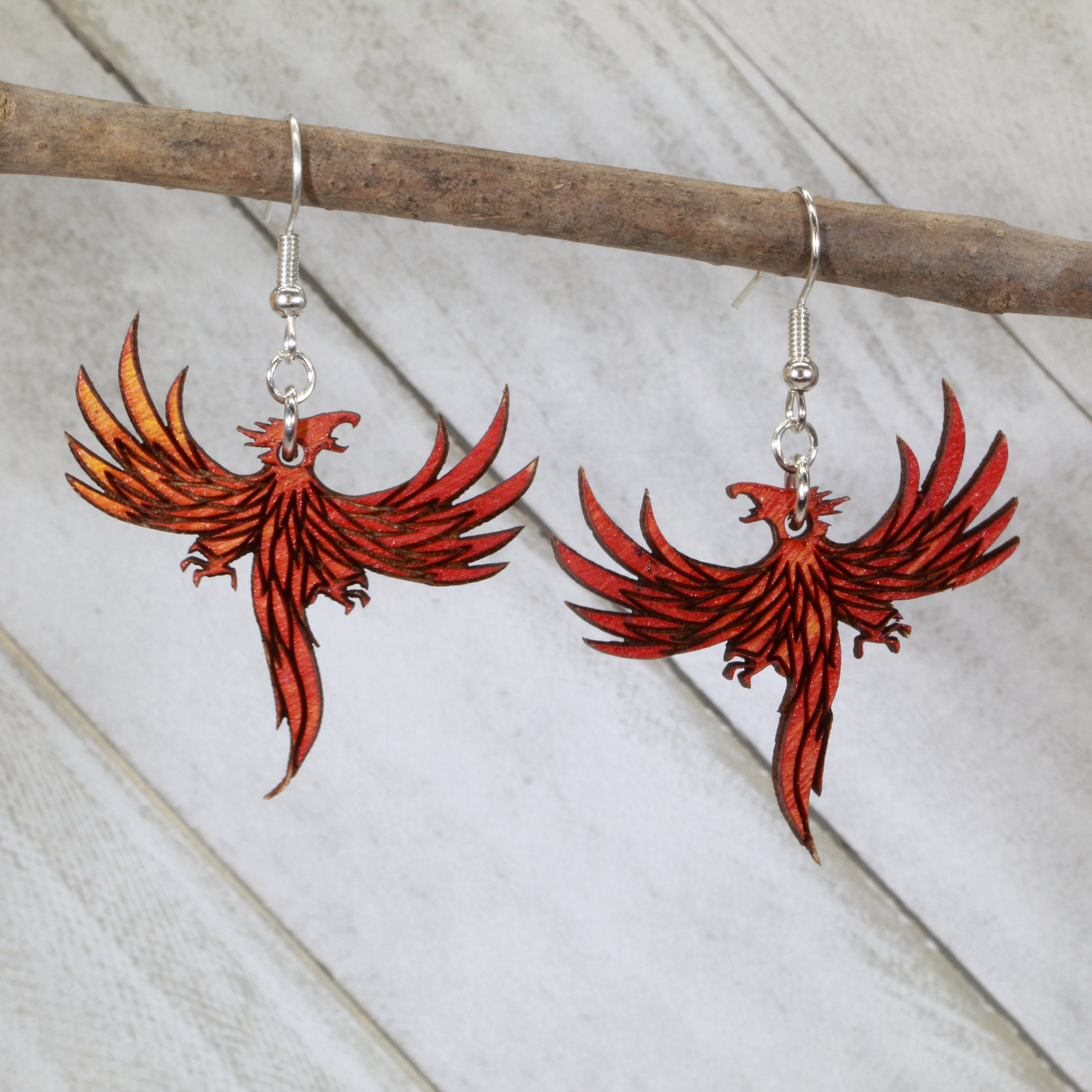 Phoenix Wooden Dangle Earrings Etsy