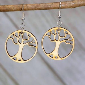 Tree of Life Wooden Dangle Earrings