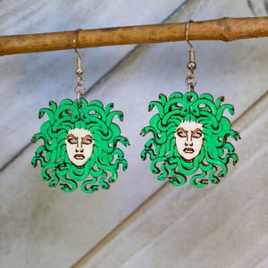 Medusa Head Wooden Dangle Earrings