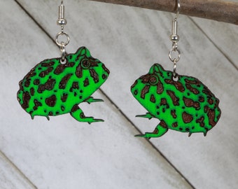 Pacman Frog Wooden Dangle Earrings