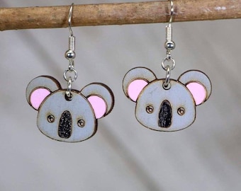 Wooden Koala Bear Dangle Earrings | Animal Jewelry