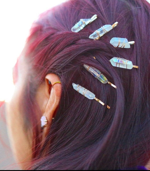 Crystal Bobby Pinsaura Quartz Goldtone Bobby Pinscrystal Etsy