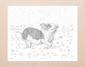 Happy Piglet Art 8x10