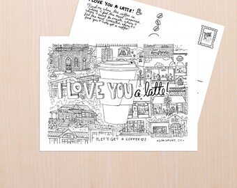 Love You a Latte - Coffee Shop Postcard