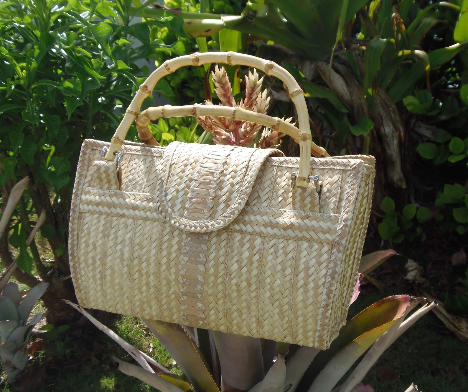 Straw Bag / Bamboo Handle / Straw Tote / Straw Purse / Etsy