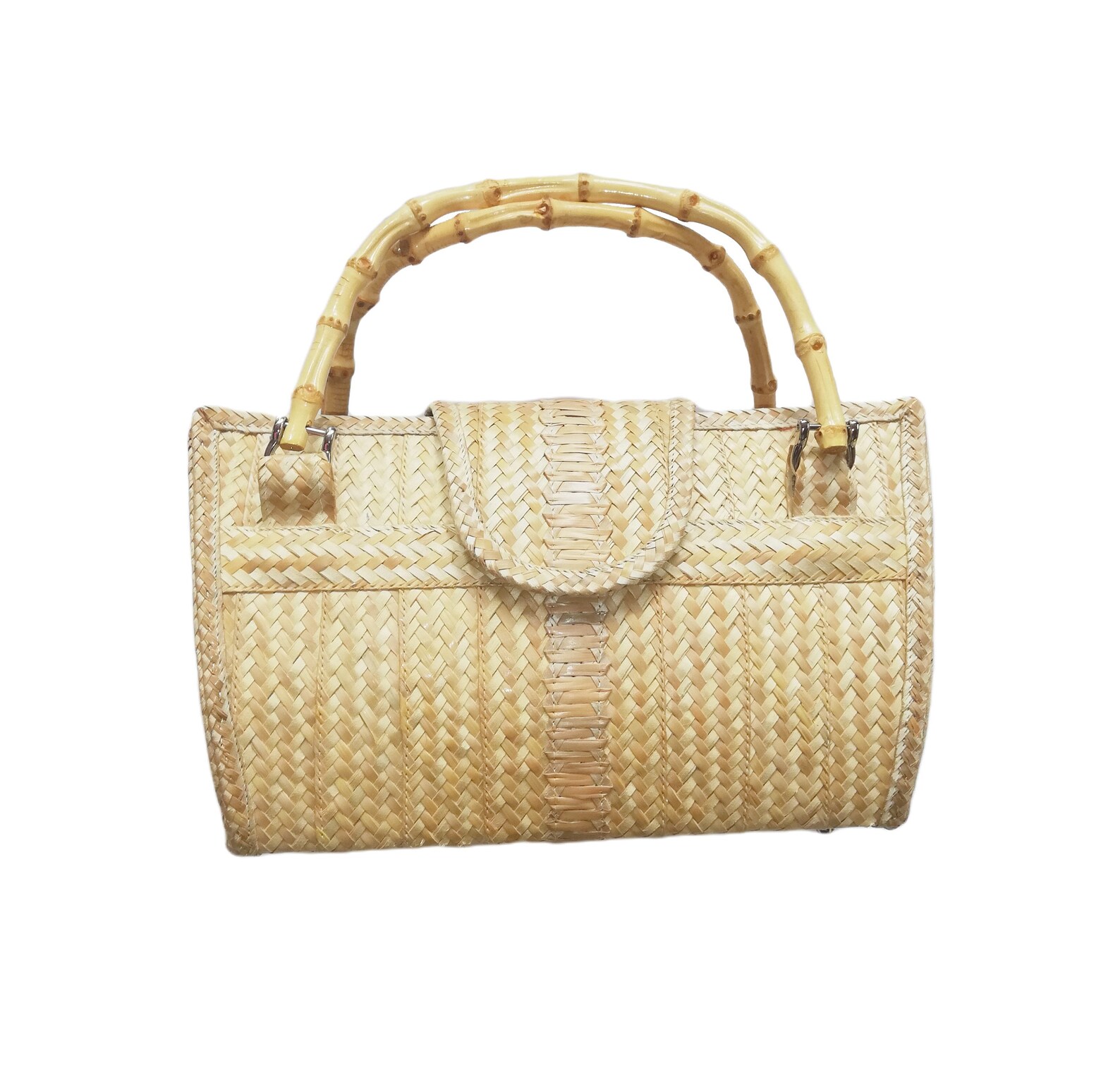 Straw Bag / Bamboo Handle / Straw Tote / Straw Purse / Etsy