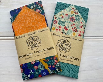 FOUR PACK | Beeswax Food Wraps | 3 x Large & 1 x Medium Wrap | Handmade | Reusable | Lunch packaging