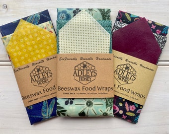 THREE PACK Beeswax Food Wraps | Giant, Large, Medium | Eco Friendly | Australian | Handmade