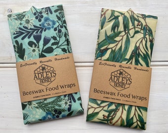 JUMBO TWO PACK Beeswax Food Wraps | 53cm x 40cm | Eco friendly | Waste Free | Mixed Colours