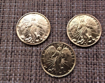 3-bright golden angel guardian coins- 2 sided metal about !" diameter