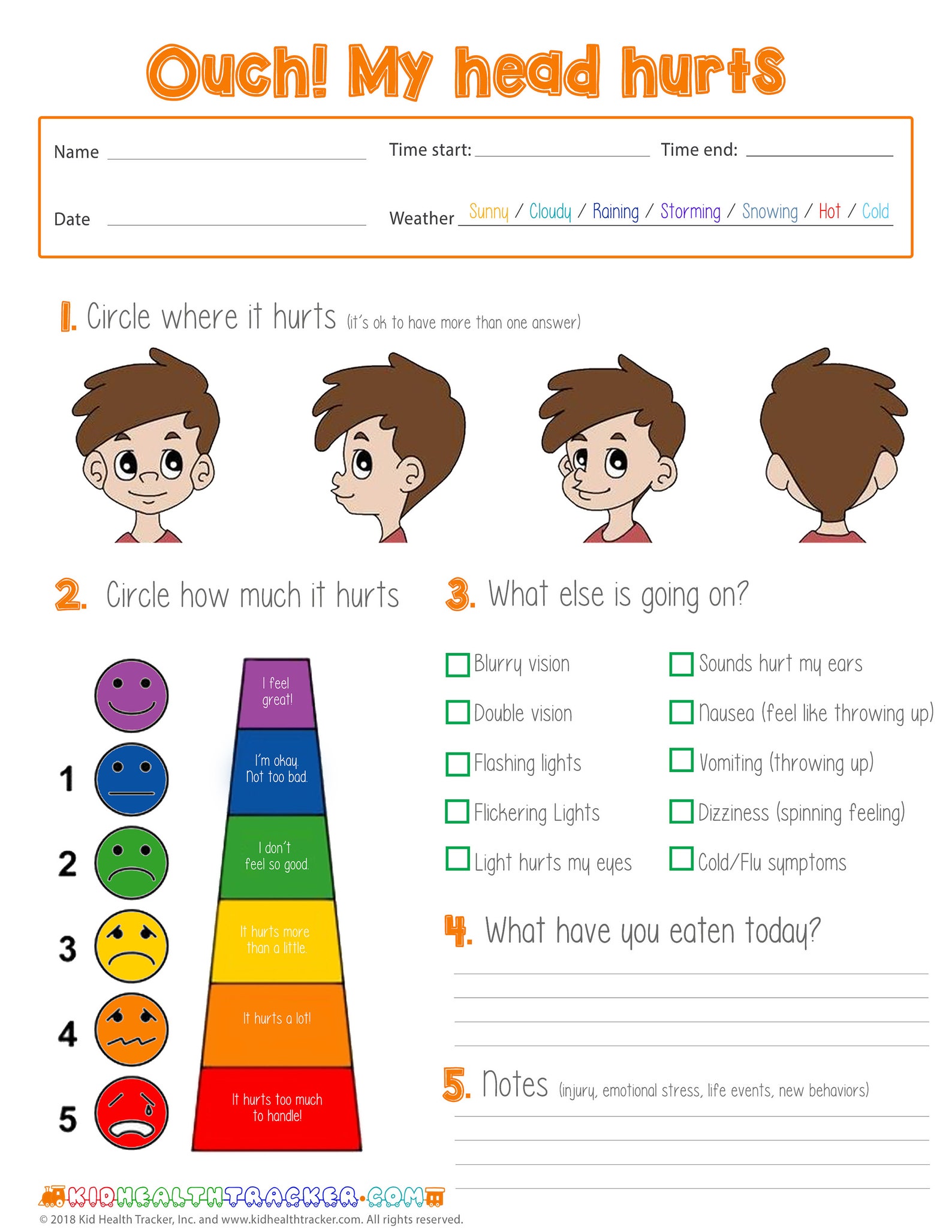 Printable Headache Journal Diary for Kids Etsy Canada