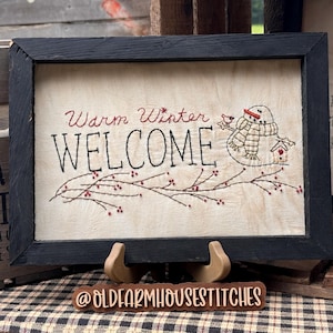 Warm Winter Wishes Primitive Stitches Framed