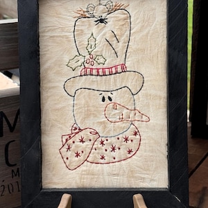 Top Hat Friends Primitive Stitchery Framed Print