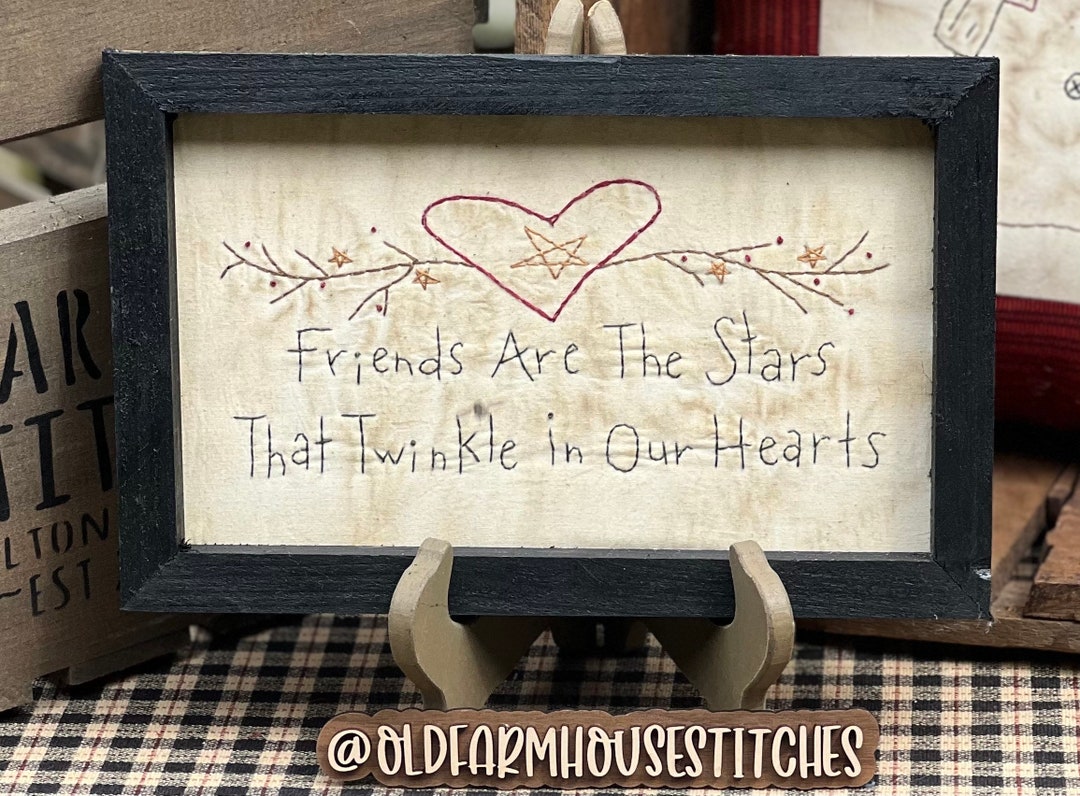 Friends Are Stars That Twinkle Primitive Stitchery Framed Print - Etsy
