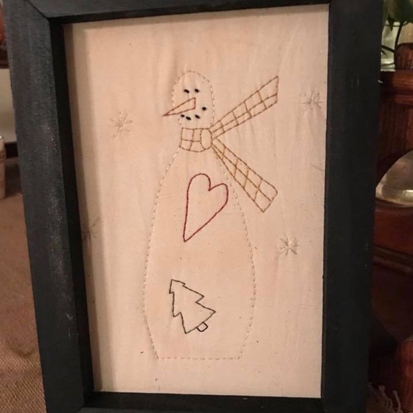 Bobby The Snowman Primitive Stitchery Framed Print