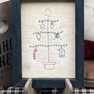 Country Tree Primitive Stitchery Framed Print