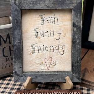 Faith Family & Friends Primitive Stitchery Framed Print