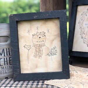 Winter Willie Primitive Stickerei gerahmter Druck