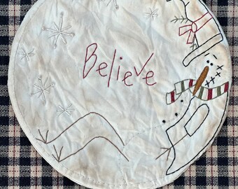 Candle Mat Believe Snowman