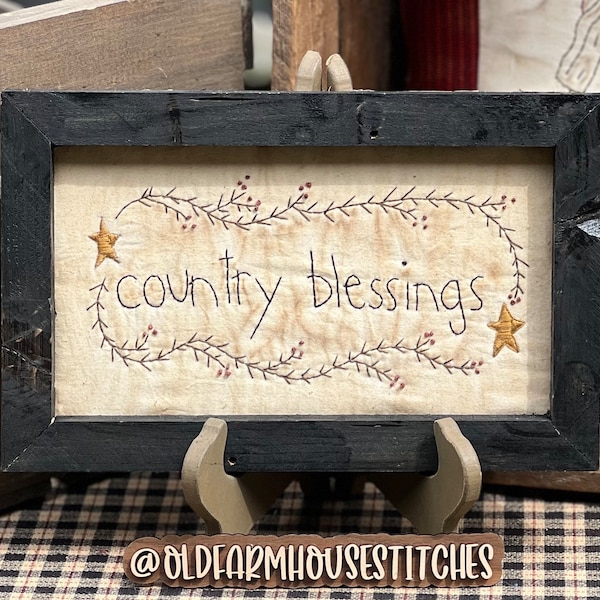 Country Blessings Primitive Stitchery Framed Print