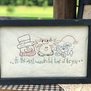 Wunderbare Zeit Primitive Stitchery gerahmter Druck