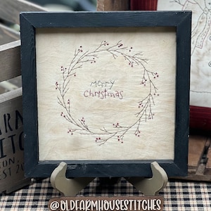 Frohe Weihnachten Primitive Stitchery gerahmter Druck