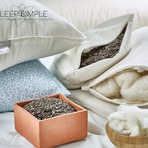 Buckwheat and Wool Pillow Hybrid Adjustable Organic Cotton Cover Handmade USA